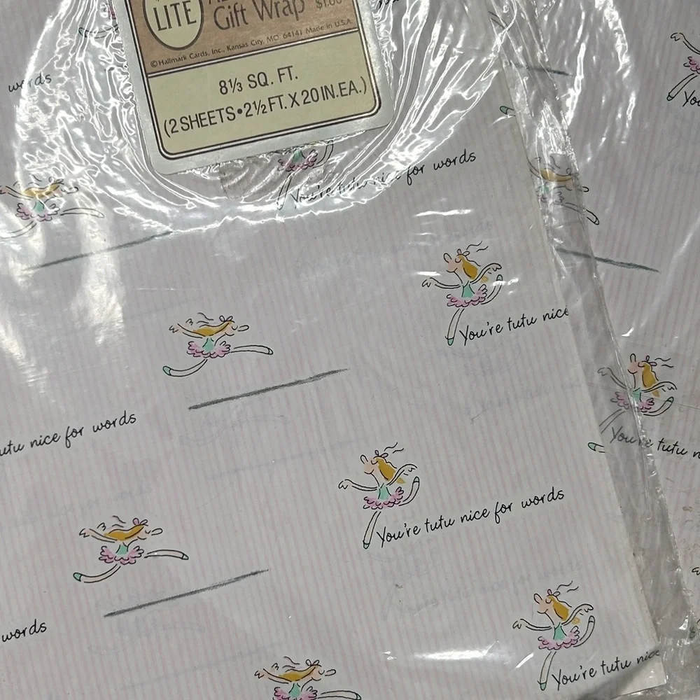 Vintage Gift Wrap Hallmark Lite Square Set of 2 (4 sheets total) Ballerinas NEW